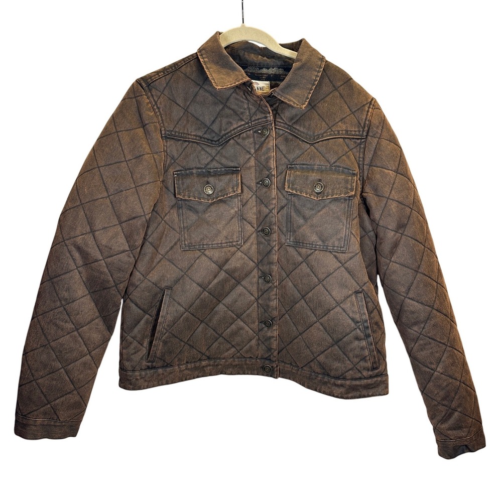 Shyanne Womens Brown Quilted Distressed Aztec Lined Western Jacket Large
